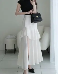 GRL アシンメトリーラッフルスリットスカート [ask137] アイボリー