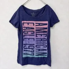 アメリカンイーグル Tシャツ 半袖 S 紺 グラデーション ビッグプリント 古着のサムネイル