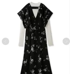 スナイデル　チョーカー ニット レイヤード プリント ワンピース ネイビー