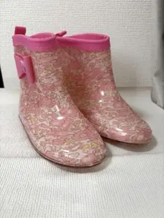 花柄リボン付きピンク長靴 19cm