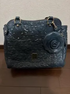 美品 アナスイ レザー 花 蝶 キルティング ハンド ミニボストンバッグ