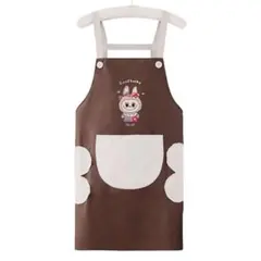 茶色 H型 ラブブ LABUBU エプロン 防水 ポケット付き 手拭きタオル