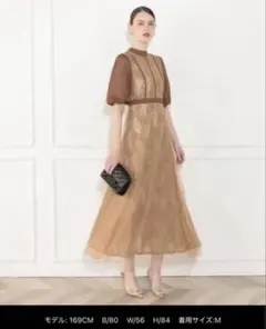 【Leja】美脚効果ハイウエストチュールレース切り替えドレスワンピース