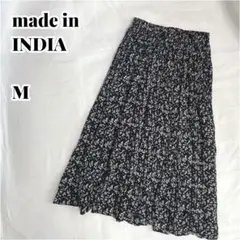 新品タグ付♡小花柄ロングフレアスカート　モノトーン　インド製