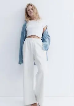 H&M ワイドジャガーパンツ ライトグレー S