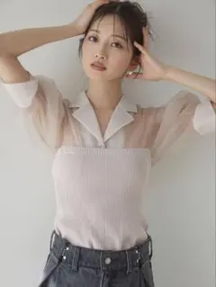 SNIDEL ニットビスチェブラウス　ピンクベージュ