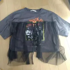 ロックバンドプリント メッシュフリルTシャツ