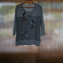 ミッキーマウス プリント Tシャツ 七分袖 グレー