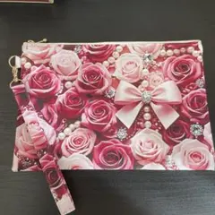 ★ペッタンコ★フラットポーチ★ストラップ付き★薔薇