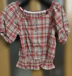 赤いチェック柄オフショルダーブラウス M タグ付き未使用