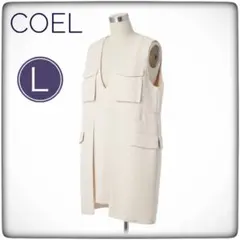 新品｜COEL ノースリーブ ミニワンピース L 38 Vネック ジャガード 白のサムネイル
