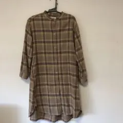 ノーカラー　シャツワンピース　ネルシャツ