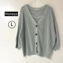 【Honeys】　レディース　カーディガン　総レース　七分袖　くすみグリーン　Lのサムネイル