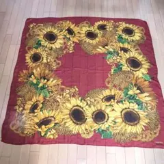 シャネル 大判スカーフ ひまわり ボルドー 136cm ショール 81C