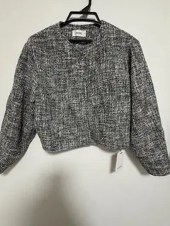 SNIDEL ノーカラー クロップドジャケット ツイード