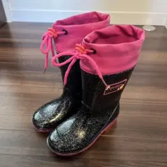 PERSON'S 防水長靴 黒とピンク グリッター