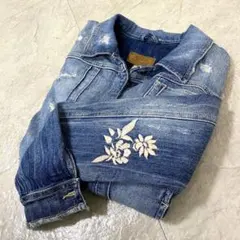 美品 Guess 刺繍デザイン デニムジャケット セットアップ