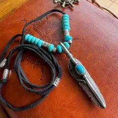 上金フェザー　ターコイズ　ネックレスNo.163
