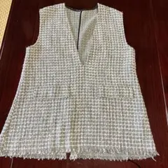 フリンジツイードベスト ベージュ系