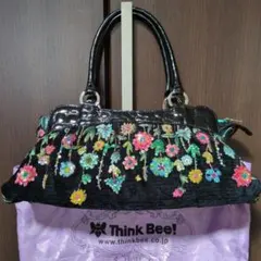 シンクビー！　 フラージェビーズ 花柄刺繍 ハンドバッグ 保存袋あり