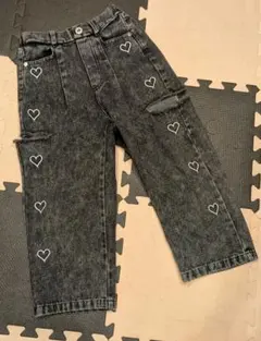 美品 ダメージデニム ハート刺繍ワイドデニム♡120cm