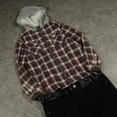 00s【archive】Zip flannel hoodie/Y2K/c-boy