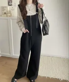 classicalelf ふくれジャガードフロントジップサロペットパンツ