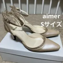 aimer ラメライン　ポインテッドトゥ　ストラップパンプス　ハイヒール