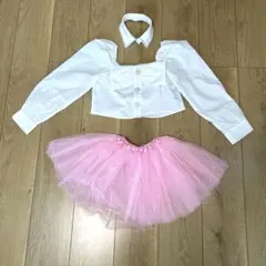キッズ　ダンス　衣装　120〜130センチ　ピンク　白　パール　キラキラのサムネイル