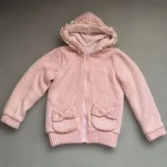 メゾピアノピンク フード付きニットパーカー