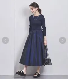 UNITED ARROWS フィット＆フレア ワンピース ネイビー