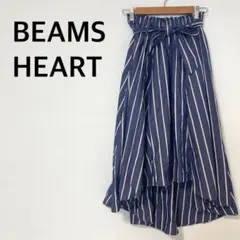 BEAMS HEART フレアスカートストライプ リボン付きコットン カジュアル