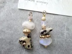 天然石ピアス☆ホワイトカルセドニー 赤珊瑚 アンデシン ハンドメイド 
