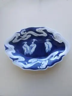 鍋島写 菱形染付鷺絵七寸皿