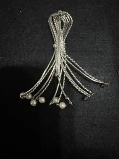 シルバー パール付きロングネックレス