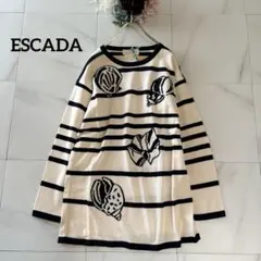 NO.5-298 ESCADA ボーダー　長袖　ニット　綿100 マリンのサムネイル