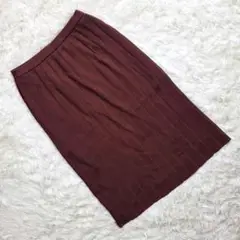 エルミダ　ひざ丈スカート　タイトスカート　ニットスカート【12】リブ　えんじ