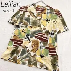 Leilian レリアン　総柄ブラウス　水彩タッチロング丈　9号　M 金ボタンのサムネイル
