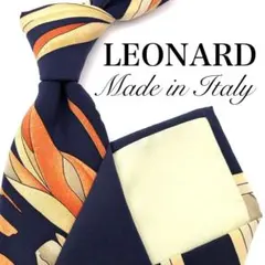 未使用✴︎LEONARD(レオナール)総柄シルクネクタイ/ネイビー/絹