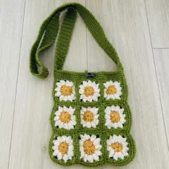 レトロお花☆マーガレットモチーフ☆ハンドメイドポシェット☆サコッシュ
