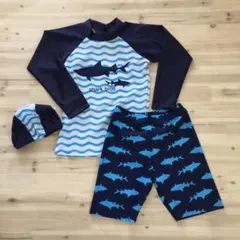 85-95㎝ M 男の子 キッズ子供水着 ラッシュガード3点セットサメ柄