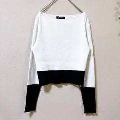 バイカラー ニット 【M】 リブ編み 長袖 トップス クロップド丈 白 黒