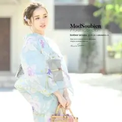 新品浴衣◇ bonheur saisons　水色　椿柄 金ラメ入り