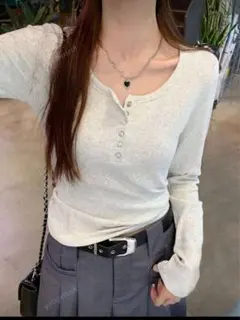 グレー 長袖 トップス XL