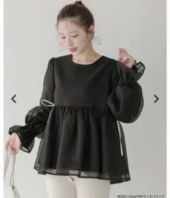 【本日限定】クリンクルシアーオーガンジーボリュームスリーブトップス