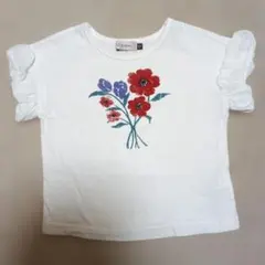 D.fesense 花柄 フリル袖 Tシャツ 100　白のサムネイル