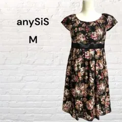 美品♡anySiS 花柄 シフォン ワンピース M 膝丈 オンワード