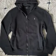 【美品】ポロラルフローレン　パーカー　異素材　切替　ポニー刺繍　フード　黒　XL