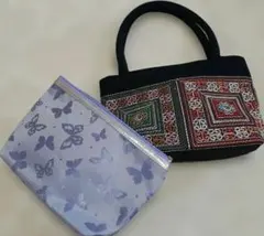 蝶模様ポーチと刺繍トートバッグセット