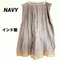 2807M　NAVY　ロングスカート　フレア　エスニック柄　綿　マックハウス